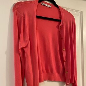 Pink Zara cardigan gold buttons